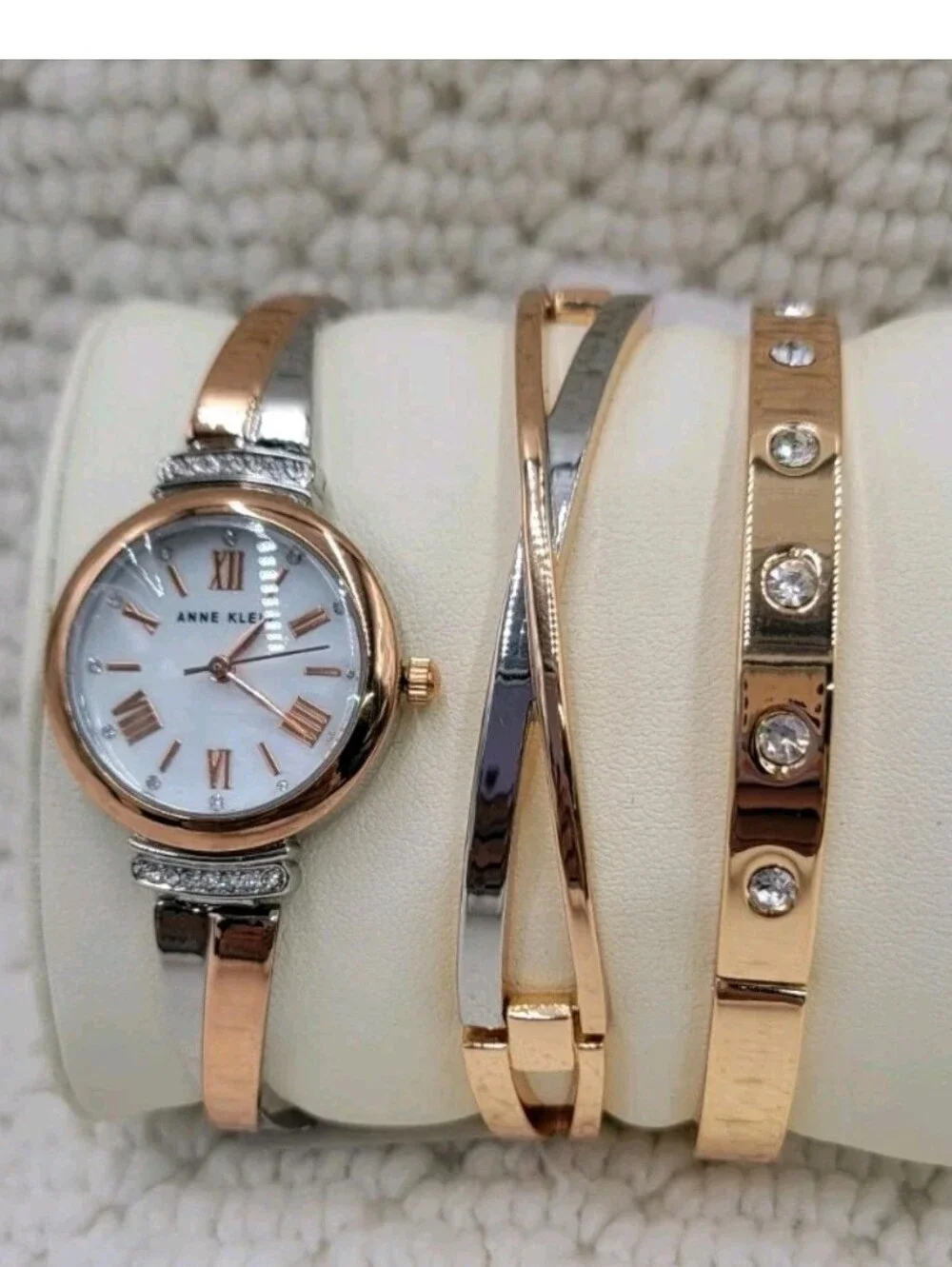 Anne Klein Women's Premium Crystal Accented Bangle Watch Set, AK/2245